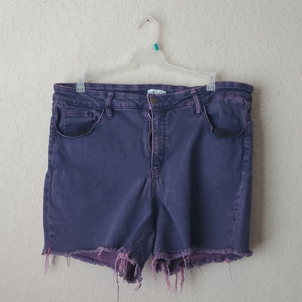 Ava & Viv Women's Raw Hem Purple Jean Shorts 20W
